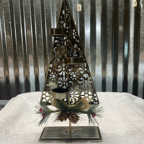 Other - Christmas tree candle holder vintage rustic metal. Super cute for the holidays
